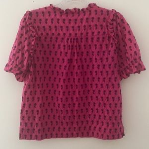 Ruffle-sleeve cotton voile top in Fuchsia Violet